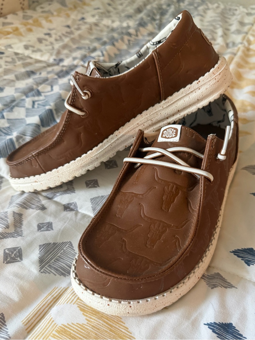 Hey Dude Women’s Brown Embossed Leather Slip-On Loafers